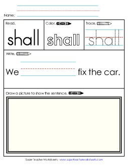 Worksheet 3: Shall Sight Words Individual Worksheet