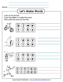 Color the Letters & Write (-ike) Word Families Worksheet