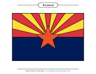 Arizona State Flag (Full-Color Version) States Individual Worksheet