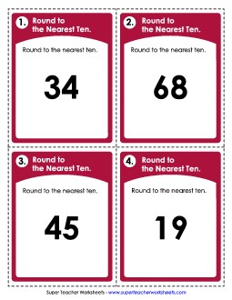 Task Cards: Rounding Nearest Ten Worksheet