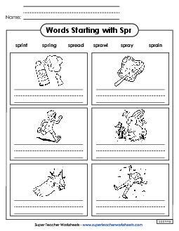 Writing Words That Start with Spr- Phonics Blends Worksheet