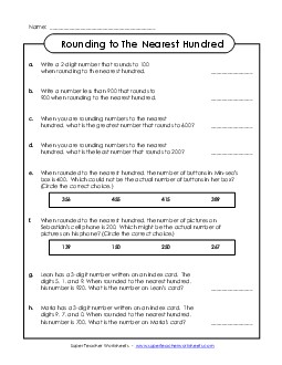 Rounding: Thinking Questions Worksheet