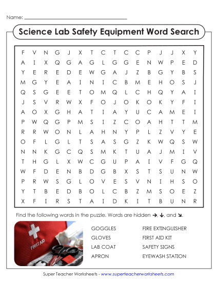 New Lab Safety Equipment Word Search (Basic) Worksheet New Lab Safety Equipment Word Search (Basic) Worksheet
