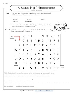 A-Maze-ing Puzzle: Rhinoceroses A Maze Ing Worksheet