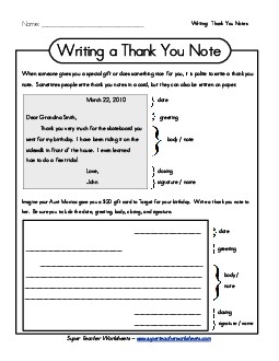 Writing a Thank You Note #2 Worksheet