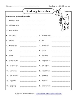 Scrambled Spelling (D-Christmas)  Free Spelling D Worksheet