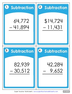 Task Cards: 5-Digit Subtraction Worksheet