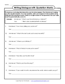 Write Dialogue with Quotation Marks Worksheet