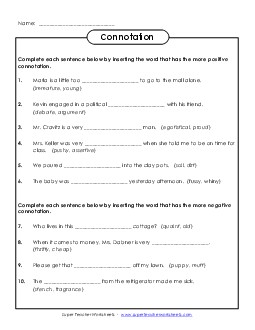 Positive & Negative Connotations Choose the Word Free Worksheet