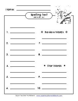 Spelling Test (A-28) Spelling A Worksheet