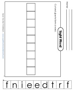 Large Cut-and-Glue: Different Sight Words Individual Worksheet