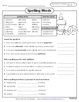 Question Worksheet (F-20) Spelling F Worksheet