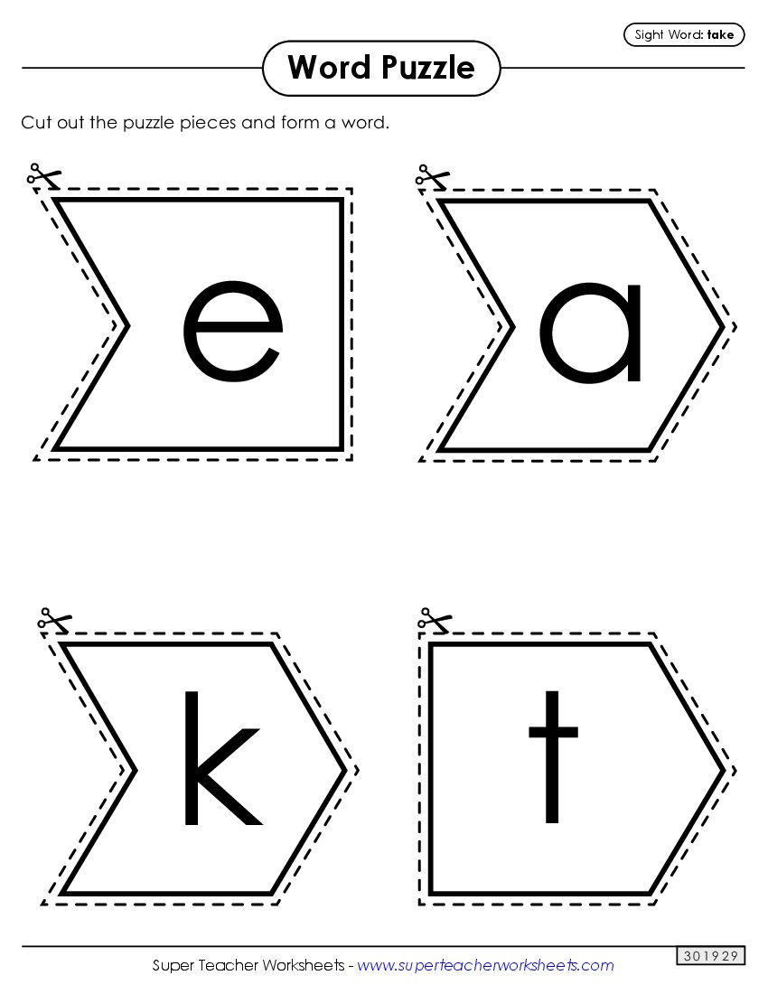 Word Puzzle: Take Sight Words Individual Worksheet