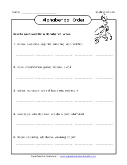 Alphabetical Order (E-24) Spelling E Worksheet