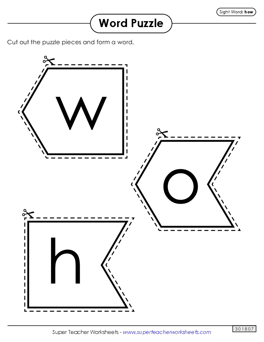 Word Puzzle: How Sight Words Individual Worksheet