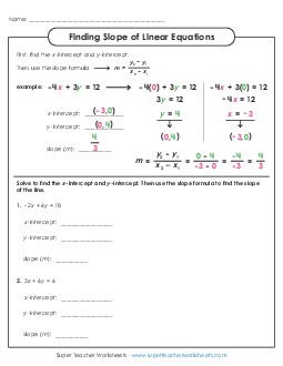 Finding Slope of Linear Equations Worksheet