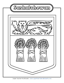 Saskatchewan Escutcheon (Black & White) Canada Worksheet