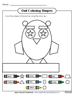 Coloring Shapes - Owl Geometry Worksheet