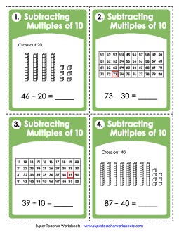 Task Cards: Subtracting Multiples of 10 Subtraction Worksheet