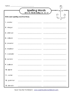 Write Twice (E-10) Spelling E Worksheet