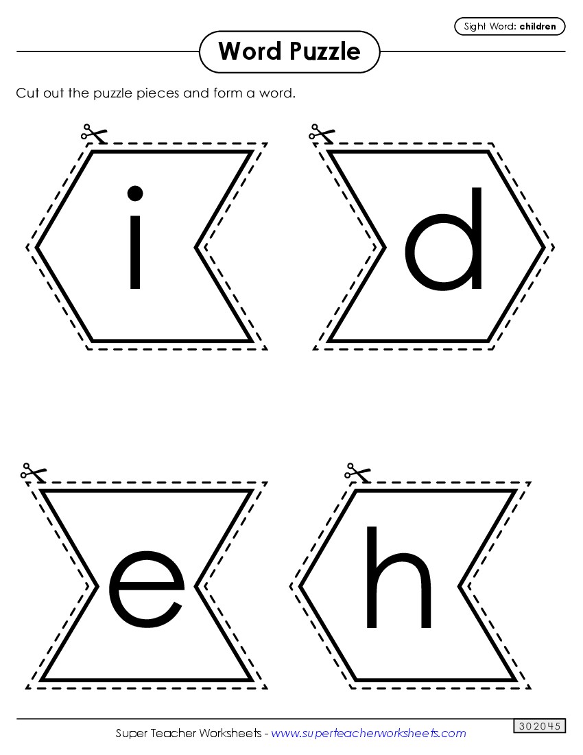 Word Puzzle: Children Sight Words Individual Worksheet