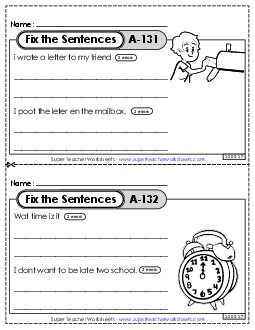 Fix the Sentences A-131 through A-135 Worksheet