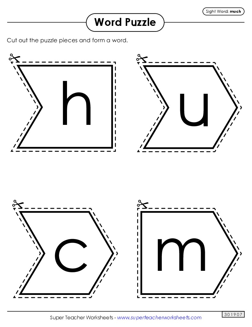 Word Puzzle: Much Sight Words Individual Worksheet