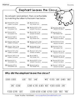 Circus Elephant (Rounding to 10s, 100s, and 1000s) Worksheet