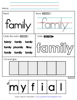 Worksheet 2: Family Sight Words Individual Worksheet