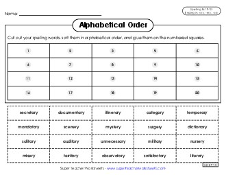 Alphabetical Order: Cut-Glue (F-10) Spelling F Worksheet