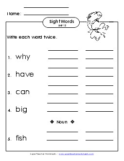 Write Twice (Unit 12) Sight Words Worksheet