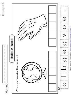 Build-a-Word #1: Globe and Glove Phonics Blends Worksheet