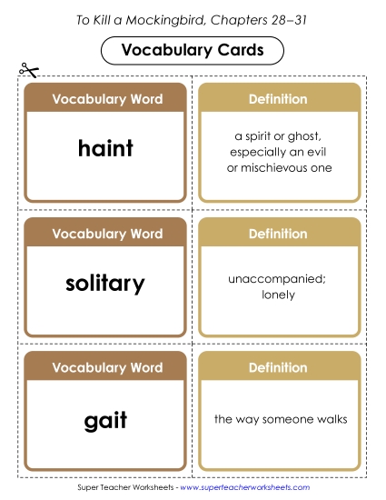 New Vocabulary Cards (Chapters 28–31) Worksheet New Vocabulary Cards (Chapters 28–31) Worksheet