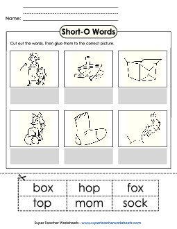 Cut-and-Glue (Short O Words) Phonics Long Short O Worksheet