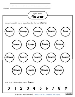 Dab or Color: Flower Sight Words Individual Worksheet