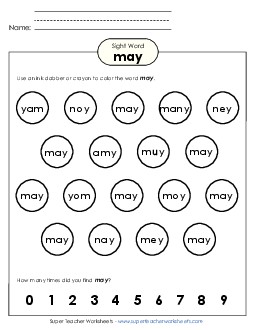 Dab or Color: May Sight Words Individual Worksheet