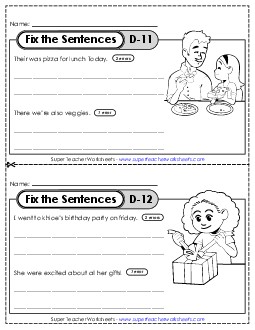 Fix the Sentences D-11 through D-15 Worksheet