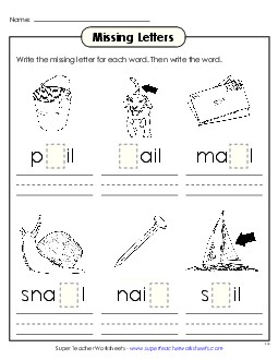 Missing Letters (-ail) Word Families Worksheet