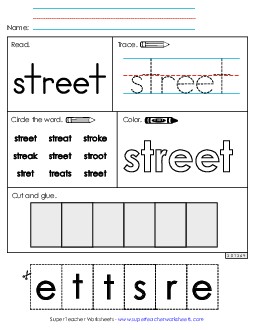 Worksheet 2: Street Sight Words Individual Worksheet