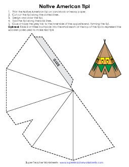 Tipi Craft (Plain) Native American Worksheet