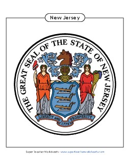 New Jersey State Seal (Full-Color Version) States Individual Worksheet