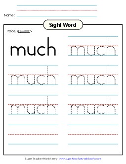 Trace the Word: Much Sight Words Individual Worksheet