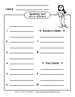 Spelling Test (A-26) Spelling A Worksheet