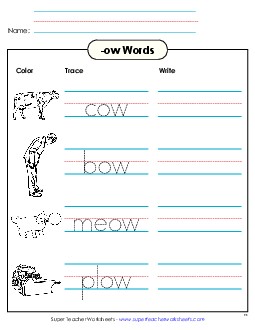 Trace and Write (-ow) Word Families Worksheet