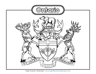 Ontario Coat of Arms (Black & White) Canada Worksheet