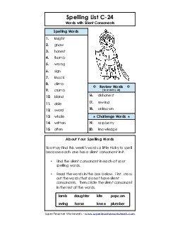 Spelling List C-24 Spelling C Worksheet