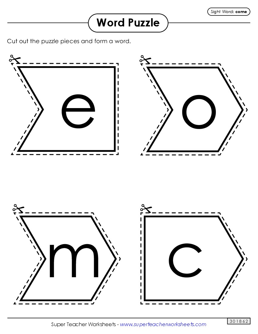 Word Puzzle: Come Sight Words Individual Worksheet