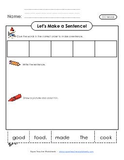 Build-a-Sentence: The cook made good food. Phonics Oo Worksheet