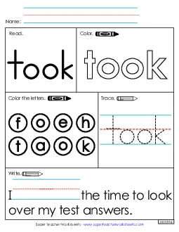 Worksheet 1: Took Free Sight Words Individual Worksheet