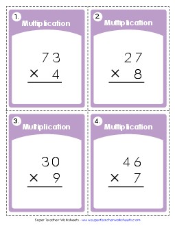 Task Cards (2 Digits Times 1 Digit) Multiplication Worksheet